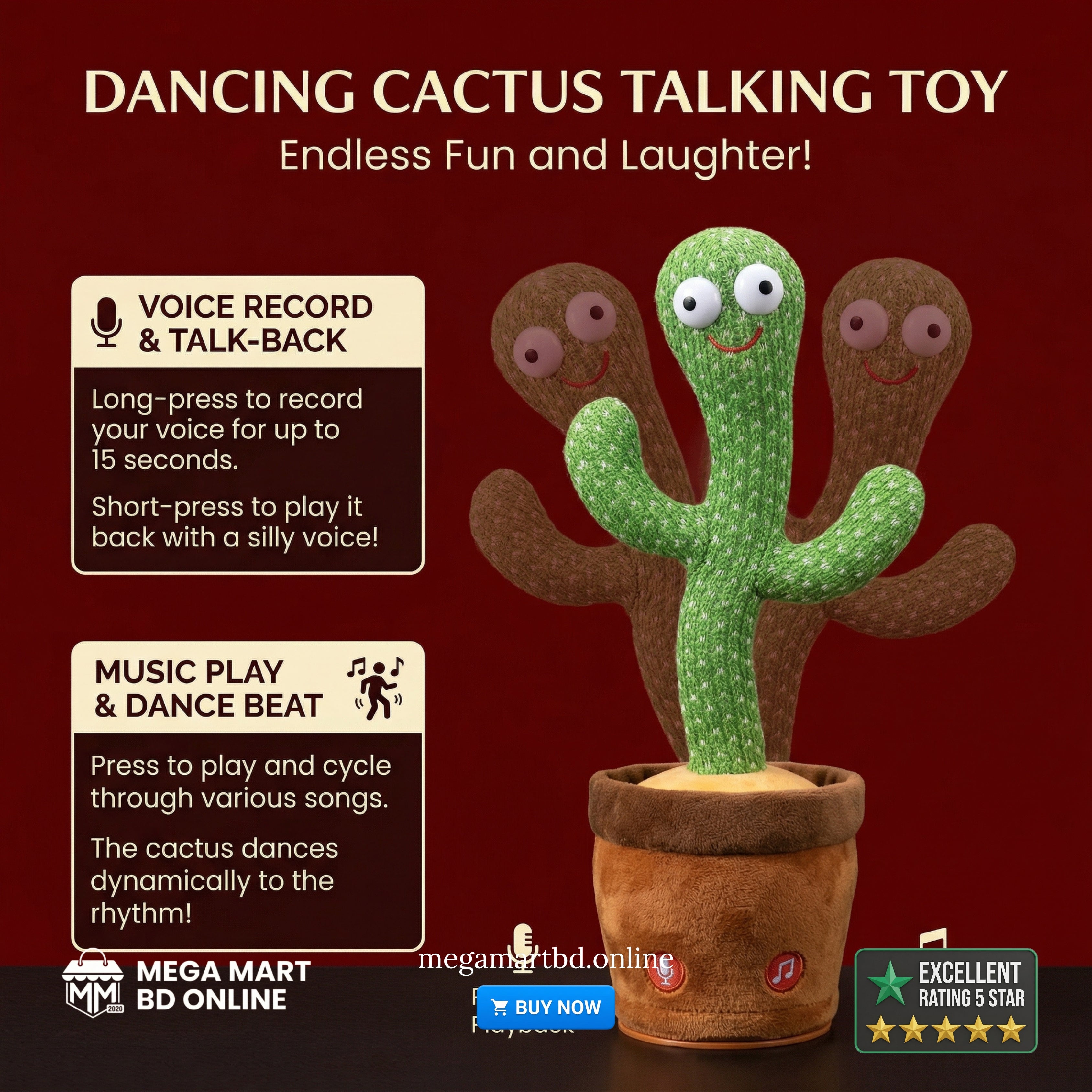Kids Dancing Talking Cactus Toys