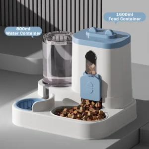 2-in-1 Auto Pet Feeder & Waterer 1.6L + 0.8L Large Plastic Bowls Leak Proof